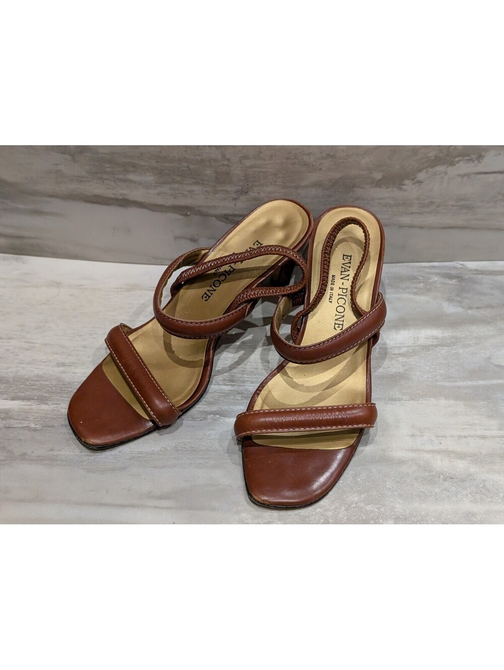 Evan-Picone Brown Leather Strappy Heeled Sandals Size 7M